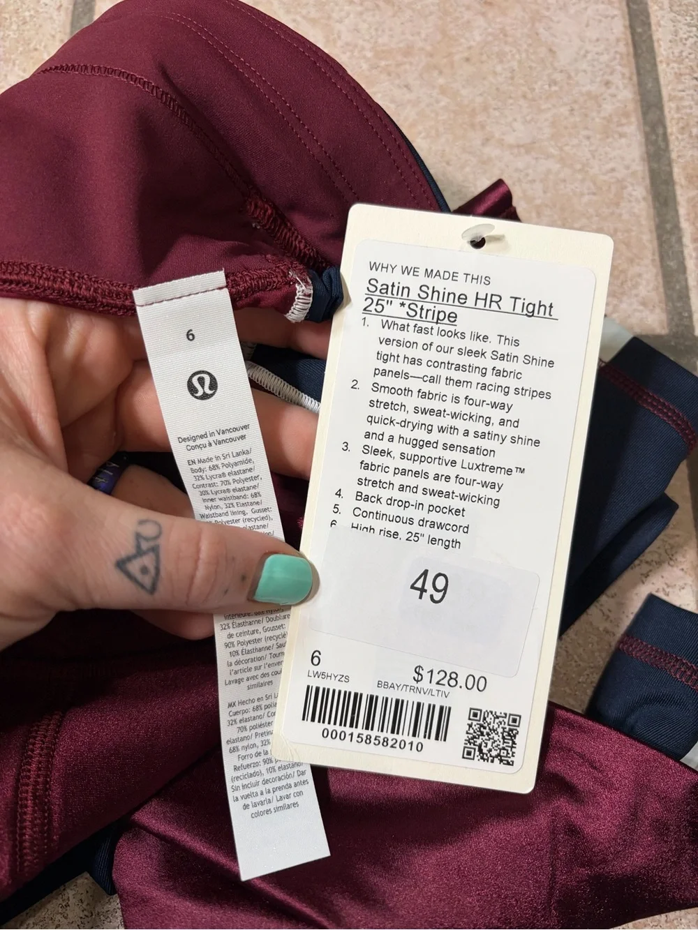 NWT Lululemon Satin Shine High-Rise Tight *25” *Stripe Burgundy Bay/Navy/Ivory 6